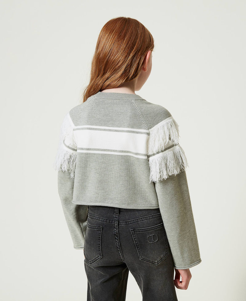 Jumper with jacquard Oval T and fringes Two-tone Frozen Fjord Light Blue / Off White Girl 242GJ3163-04