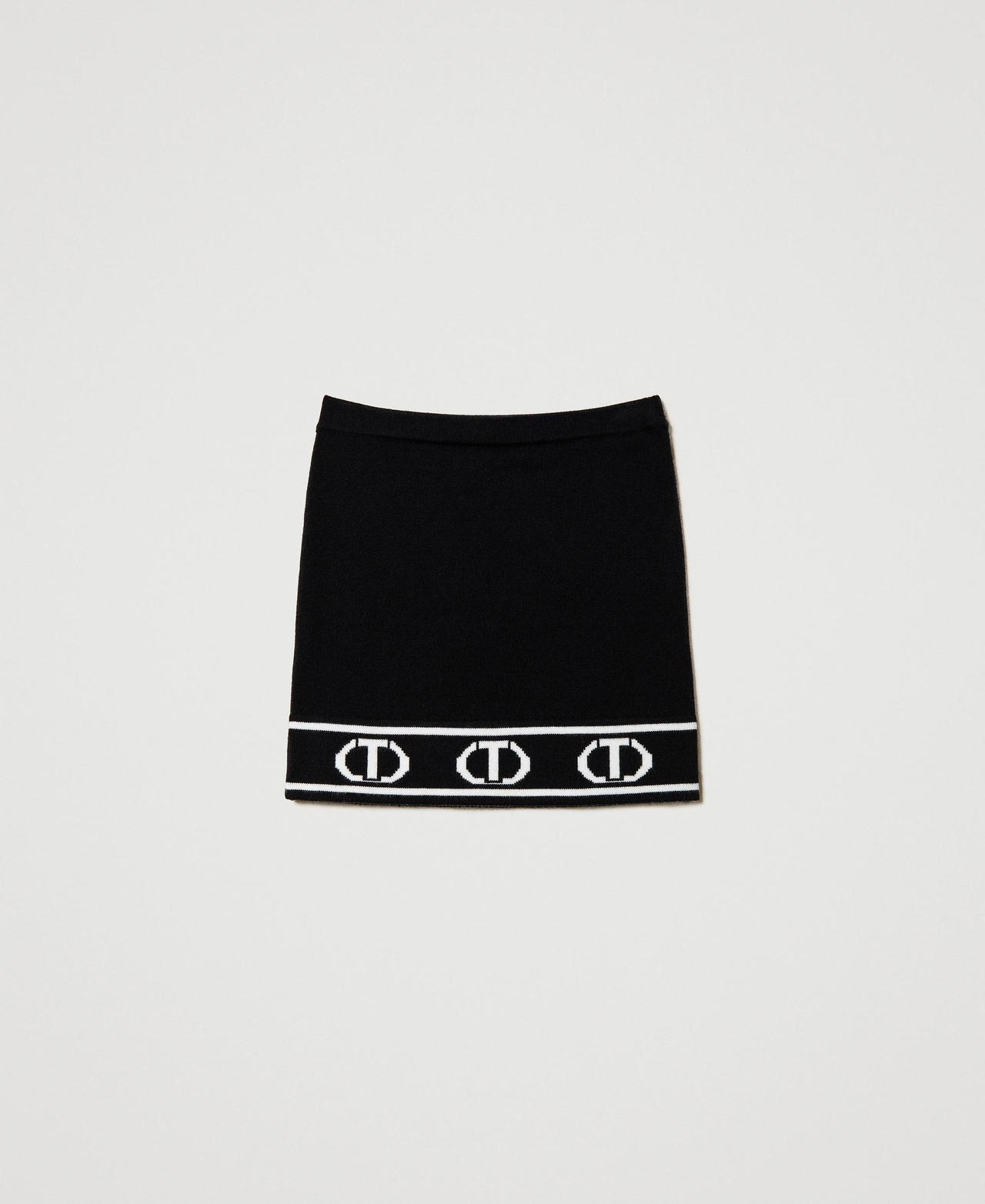 Short knit skirt with jacquard Oval T Bicolour Black / Off White Girl 242GJ3164_02714_0S