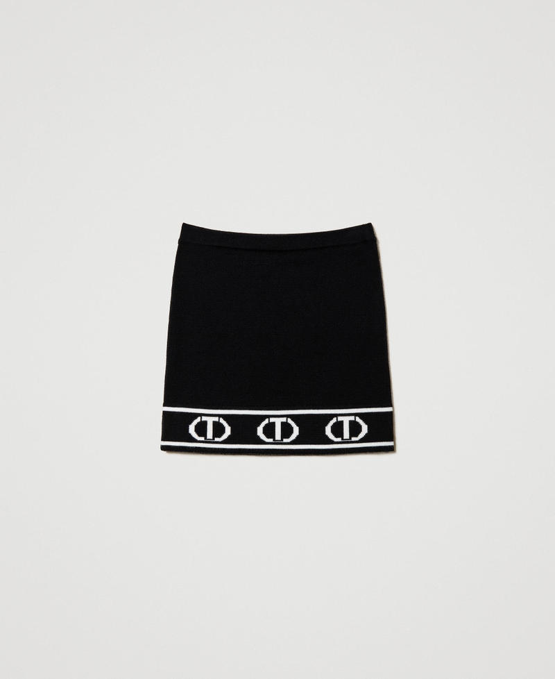 Short knit skirt with jacquard Oval T Bicolour Black / Off White Girl 242GJ3164_02714_0S