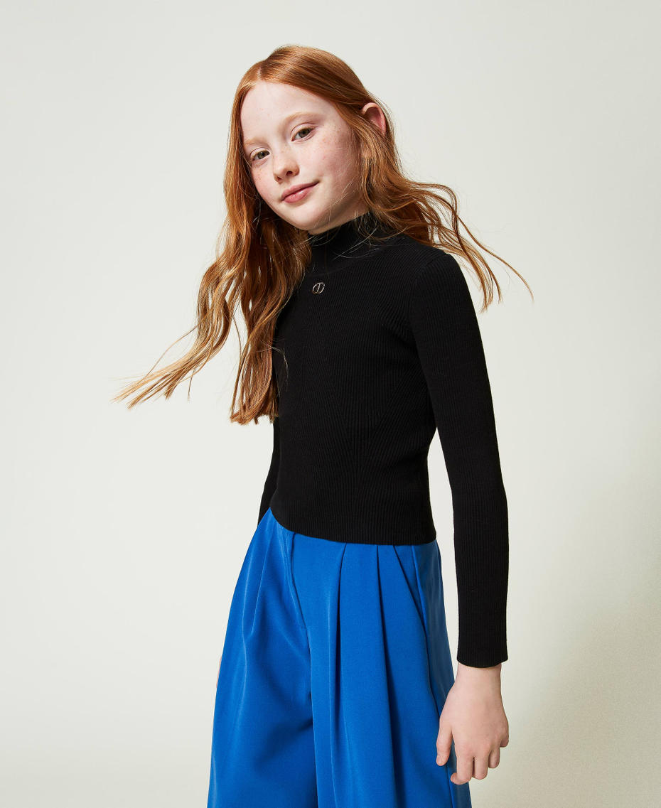 Ribbed turtleneck jumper with logo Black Girl 242GJ3190_00006_01