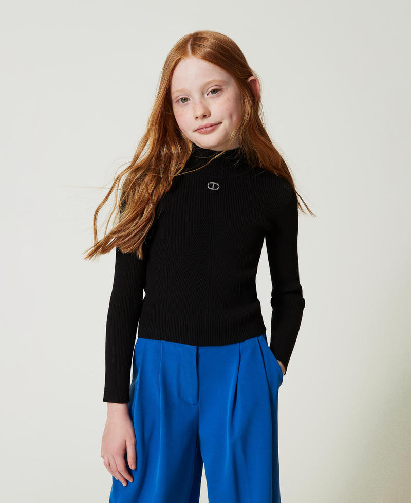 Ribbed turtleneck jumper with logo Black Girl 242GJ3190_00006_02