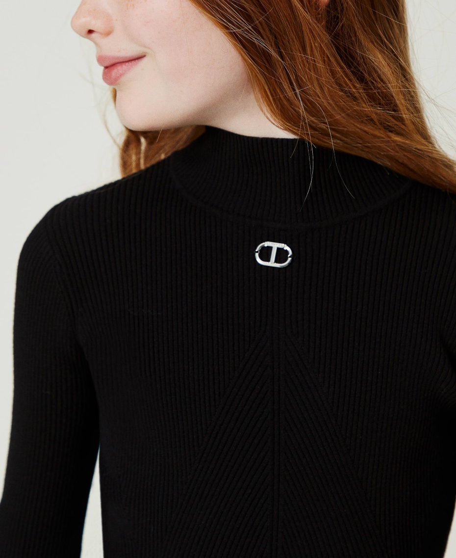 Ribbed turtleneck jumper with logo Black Girl 242GJ3190_00006_04