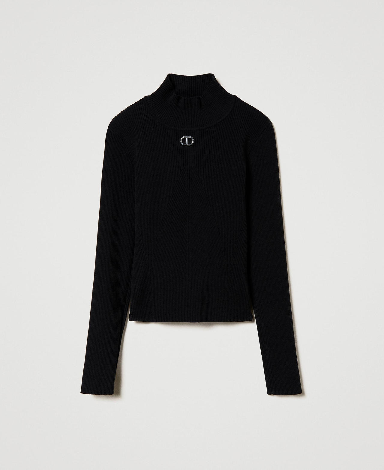 Ribbed turtleneck jumper with logo Black Girl 242GJ3190_00006_0S