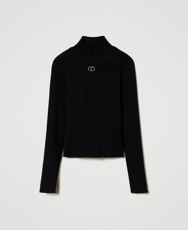 Black ribbed turtleneck jumper store