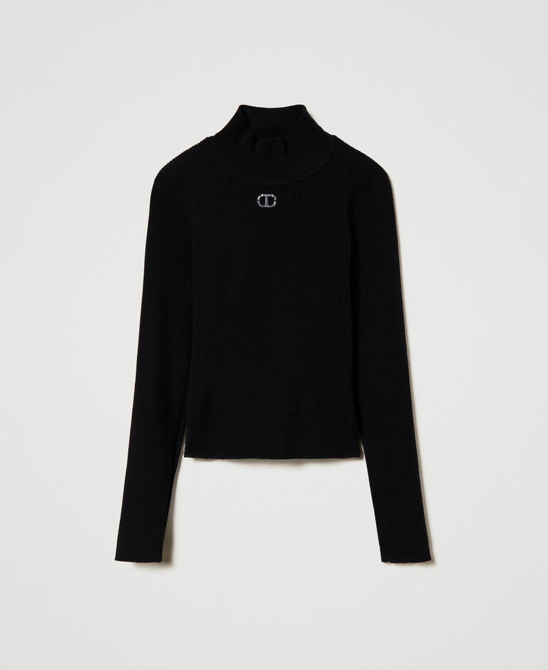 Ribbed turtleneck jumper with logo Black Girl 242GJ3190_00006_S0