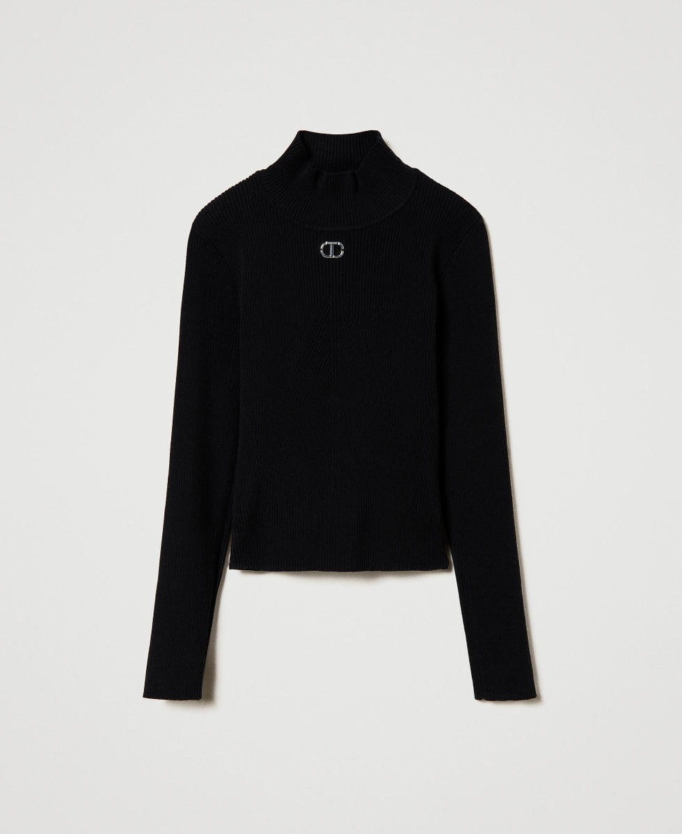Ribbed turtleneck jumper with logo Black Girl 242GJ3190_00006_S0