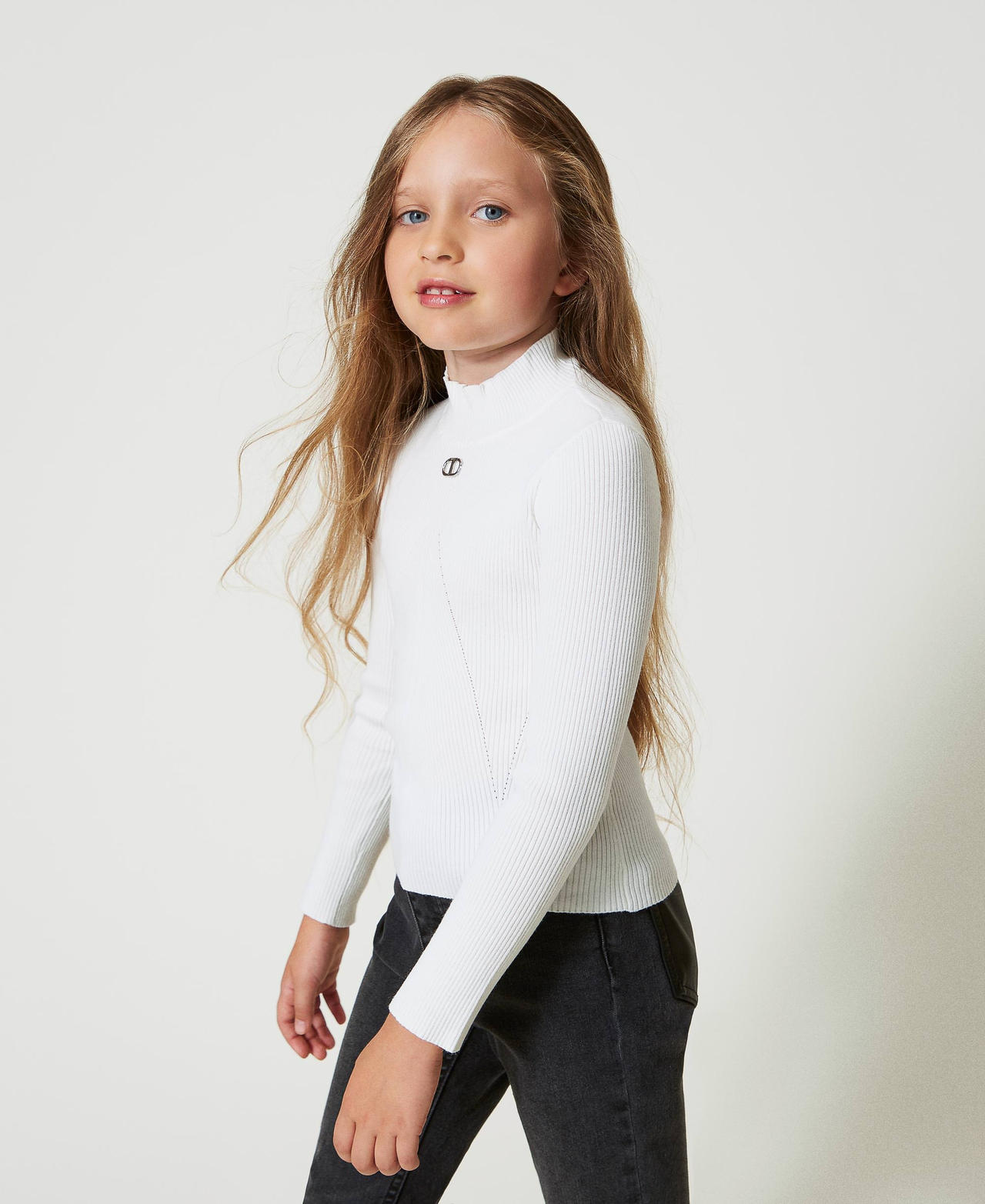Jersey de cuello alto acanalado con logo Hueso Ni&ntilde;a 242GJ3190_00526_03