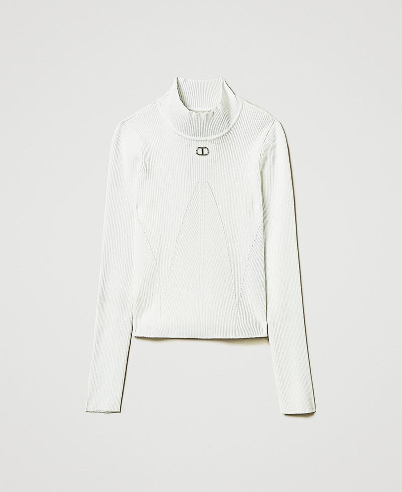 Ribbed turtleneck jumper with logo Girl, White | TWINSET Milano