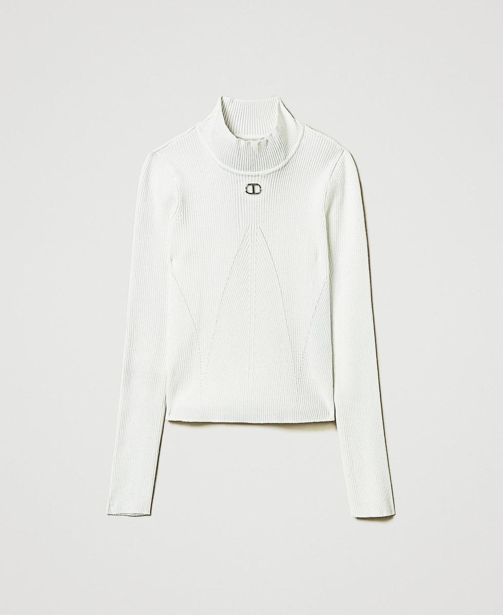 Ribbed turtleneck jumper with logo Girl, White | TWINSET Milano