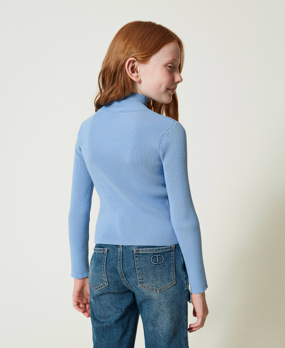 Ribbed turtleneck jumper with logo Frozen Fjord Light Blue Girl 242GJ3190_11732_03