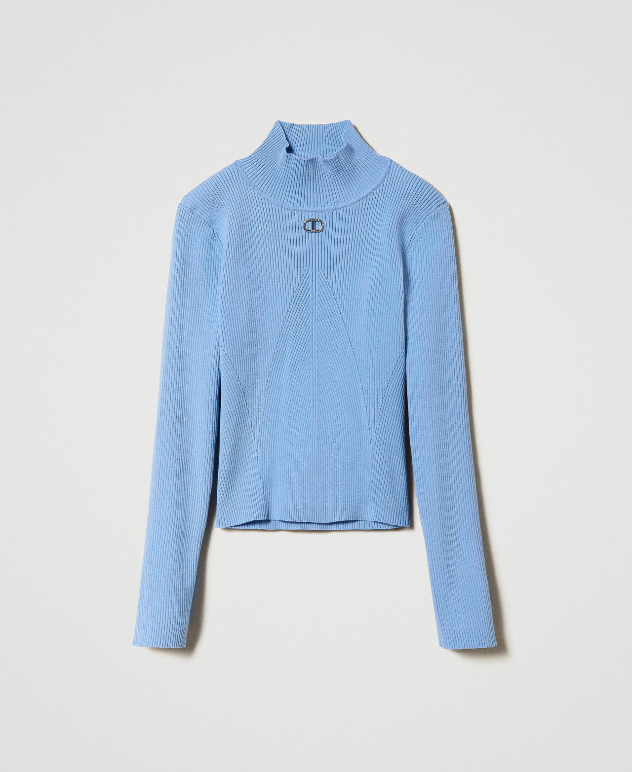 Ribbed turtleneck jumper with logo Girl, Light blue