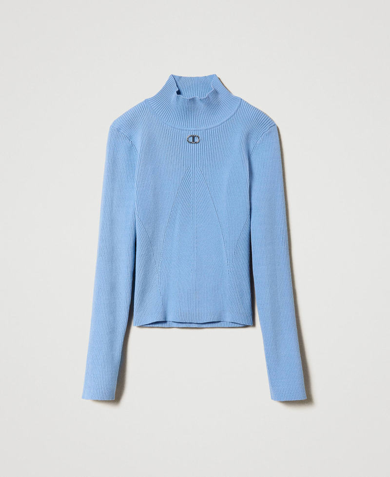 Ribbed turtleneck jumper with logo Frozen Fjord Light Blue Girl 242GJ3190_11732_S0