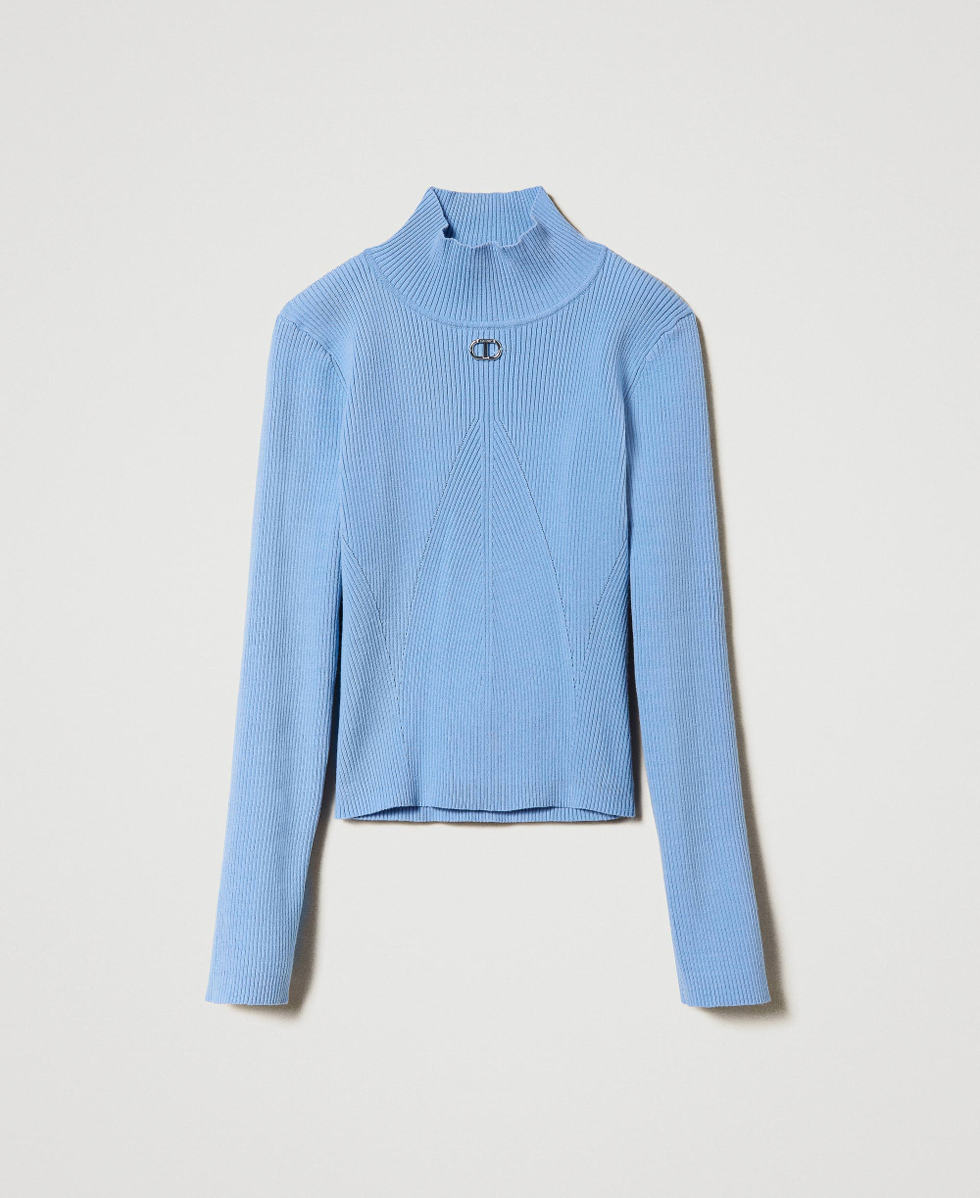Light blue ribbed turtleneck sweater cheap