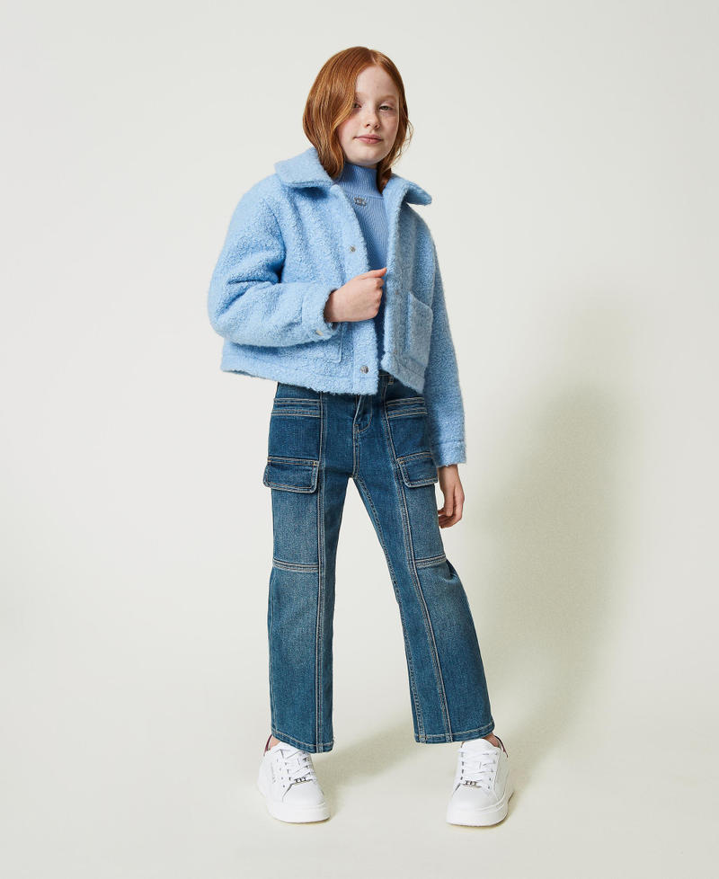 Ribbed turtleneck jumper with logo Frozen Fjord Light Blue Girl 242GJ3190_11732_T0