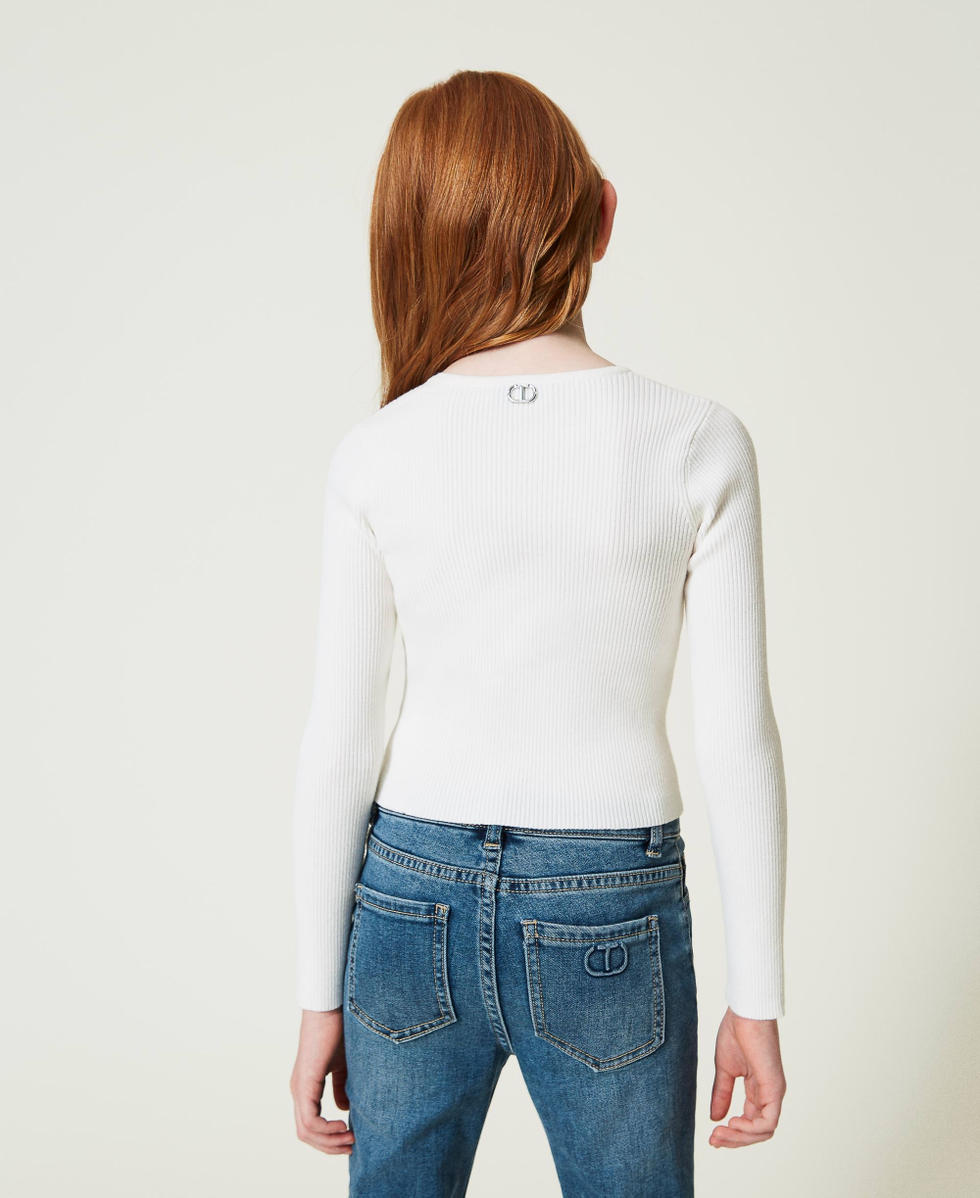 Pull c&ocirc;tel&eacute; avec finition crois&eacute;e Off White Fille 242GJ3191_00526_03