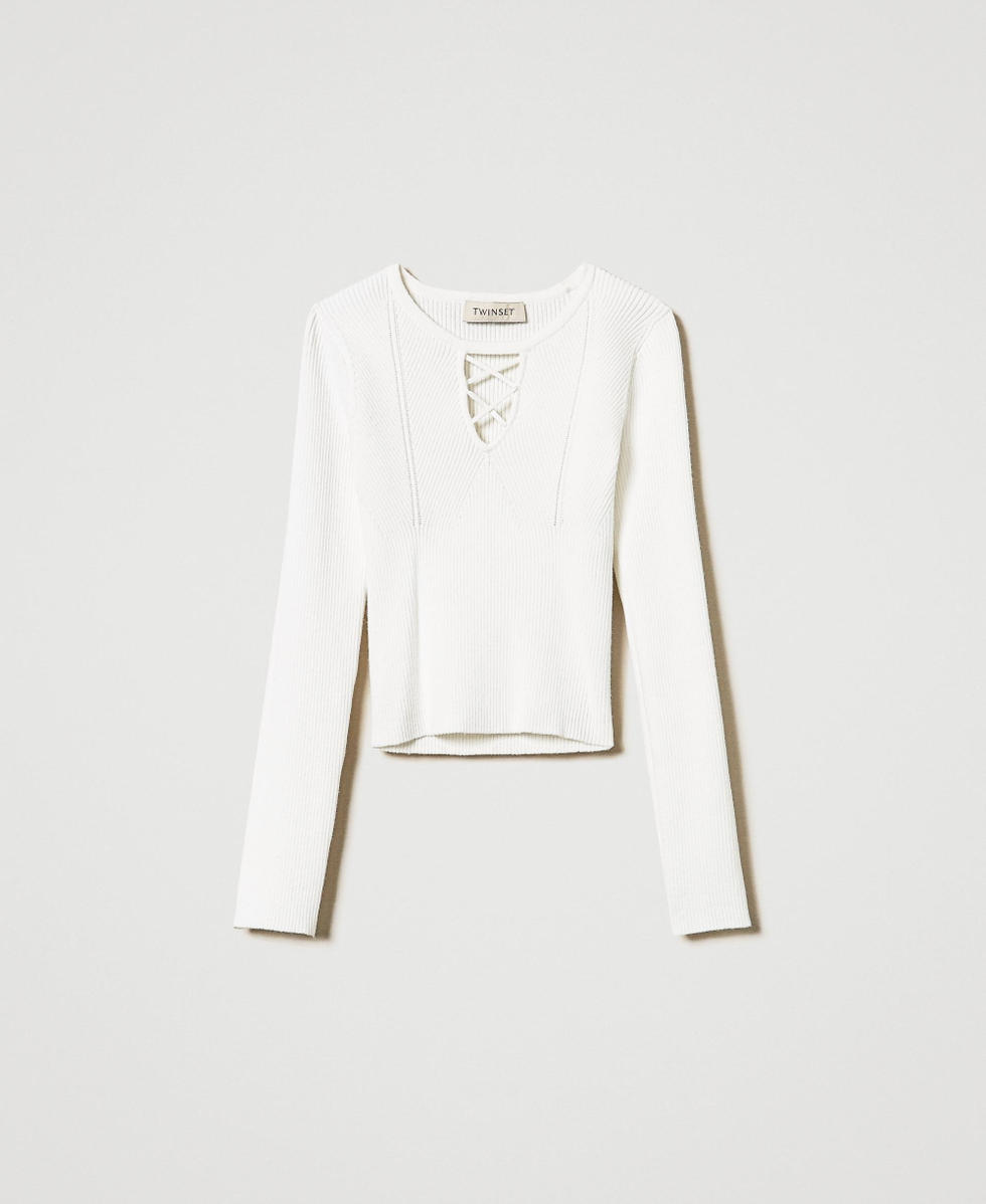 Ribbed jumper with criss cross Girl White TWINSET Milano