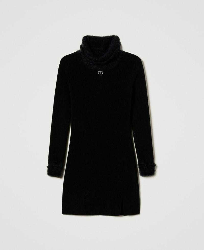 Short knit dress with faux fur Black Girl 242GJ3200_00006_S0