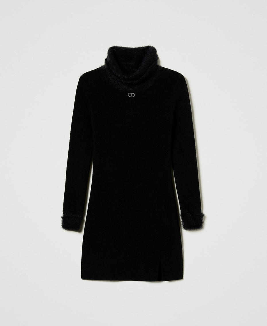 Short knit dress with faux fur Black Girl 242GJ3200_00006_S0