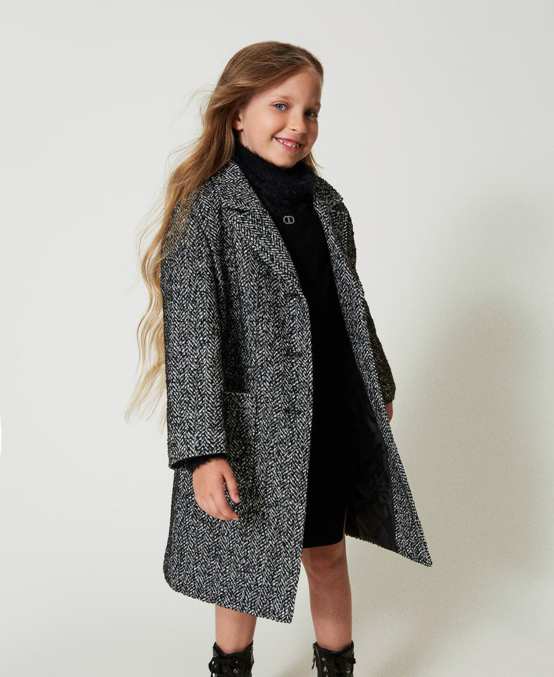 Short knit dress with faux fur Black Girl 242GJ3200_00006_T0