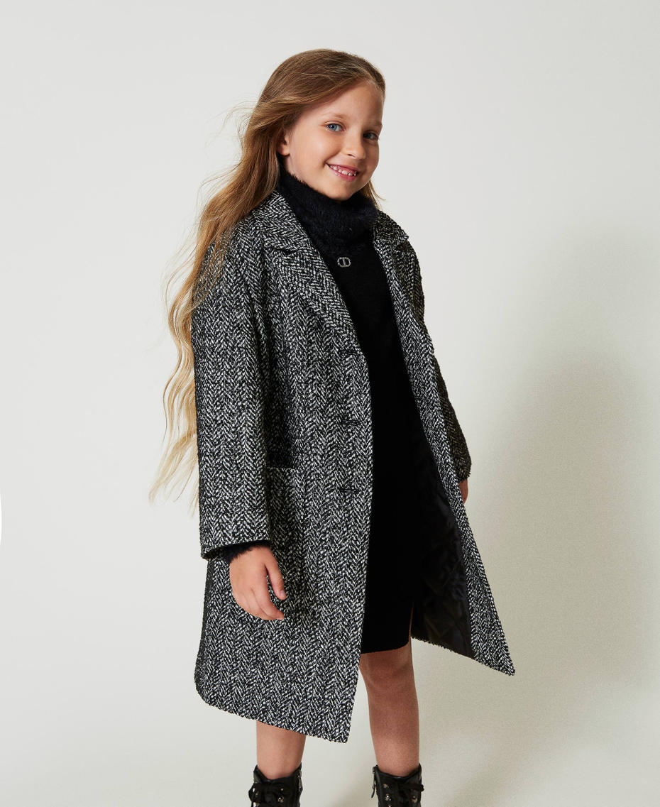 Short knit dress with faux fur Black Girl 242GJ3200_00006_T0