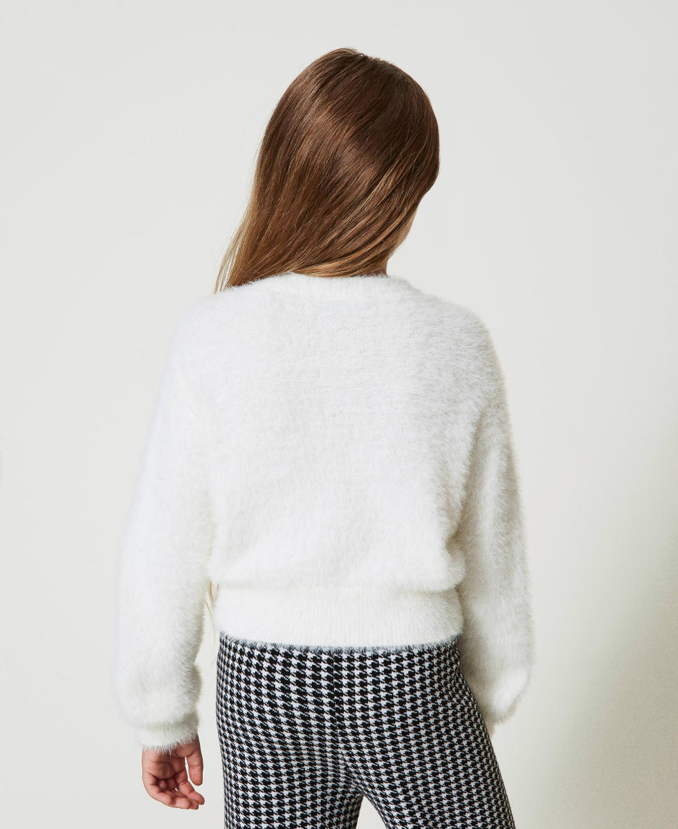 Faux fur jumper with Oval T logo Girl White TWINSET Milano
