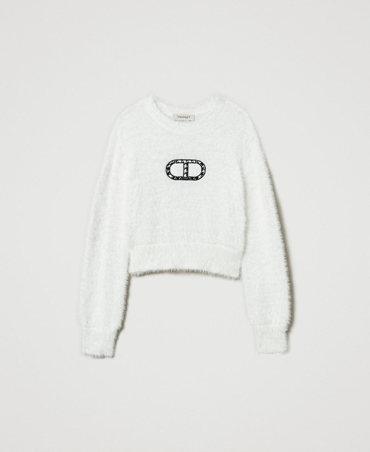Pullover in Pelzoptik mit „Oval T“-Logo Mattweiß Mädchen 242GJ3210_00526_0S