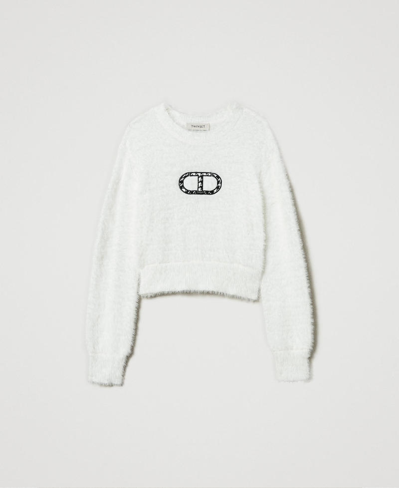 Pullover in Pelzoptik mit „Oval T“-Logo Mattweiß Mädchen 242GJ3210_00526_0S