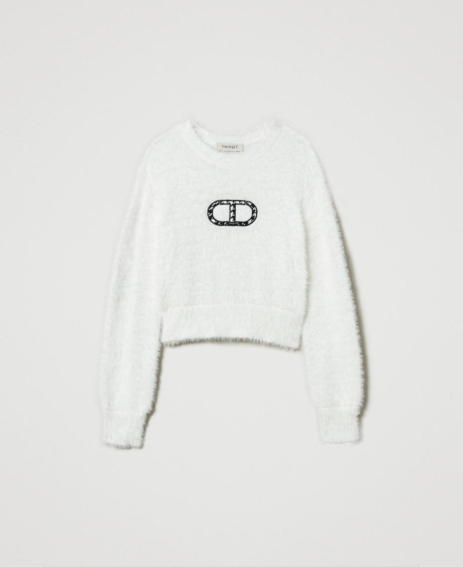 Faux fur jumper with Oval T logo Off White Girl 242GJ3210_00526_S0