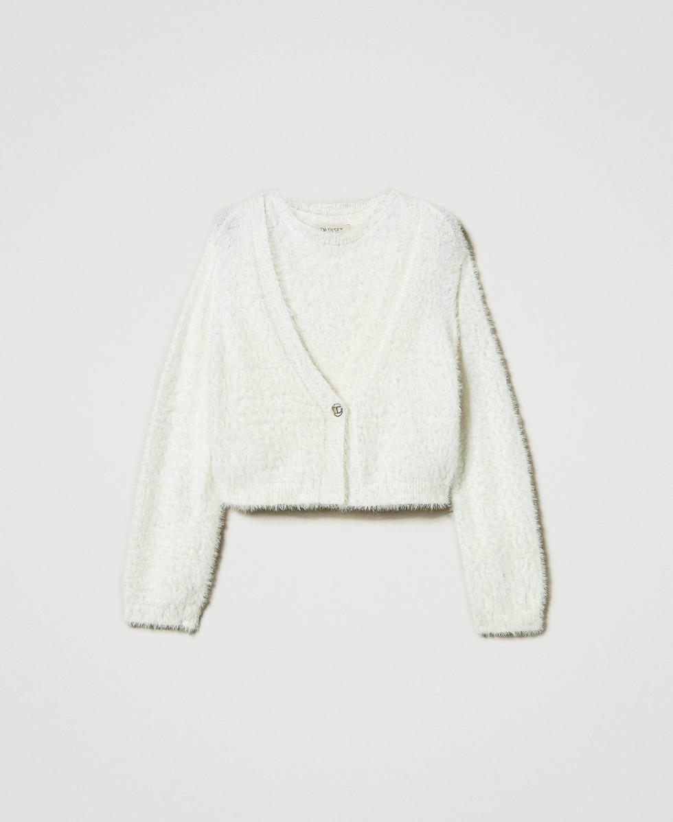 Maglia e cardigan con bottone Oval T Off White Bambina 242GJ3211_00526_S0