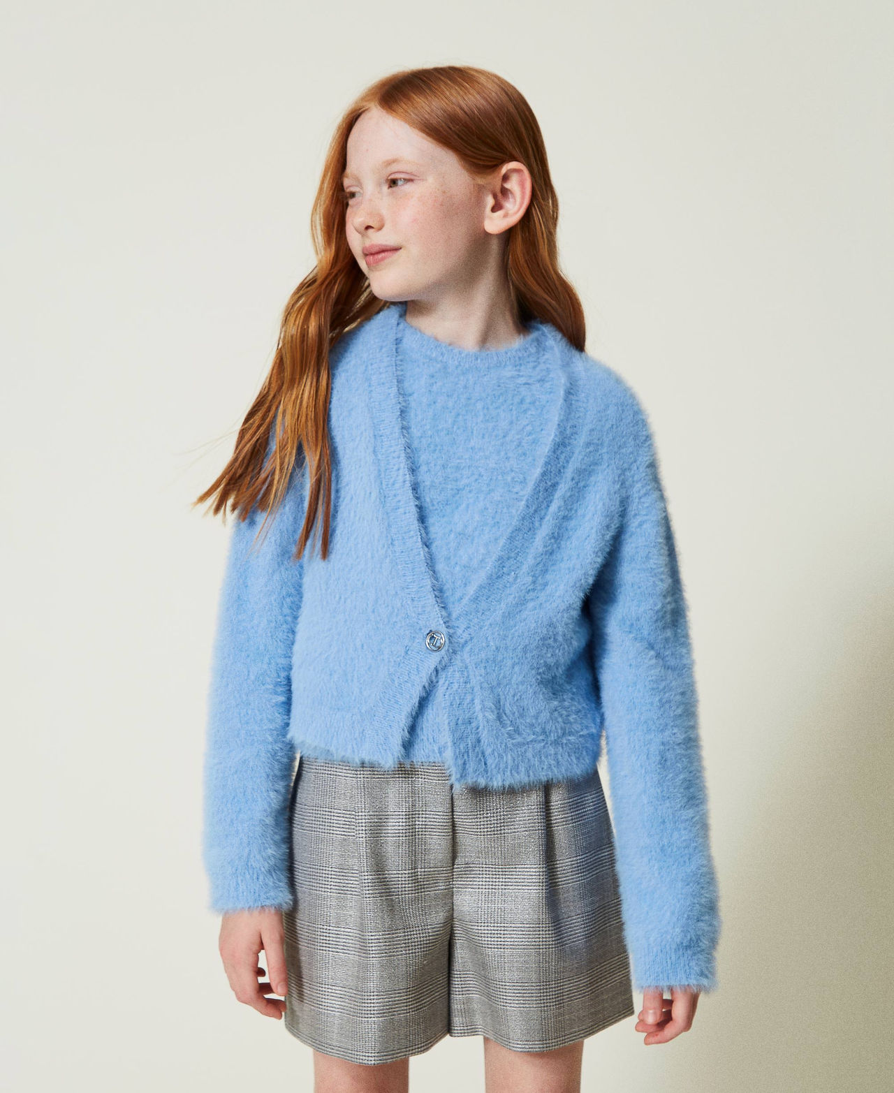 Jumper and cardigan with Oval T button Frozen Fjord Light Blue Girl 242GJ3211_11732_02