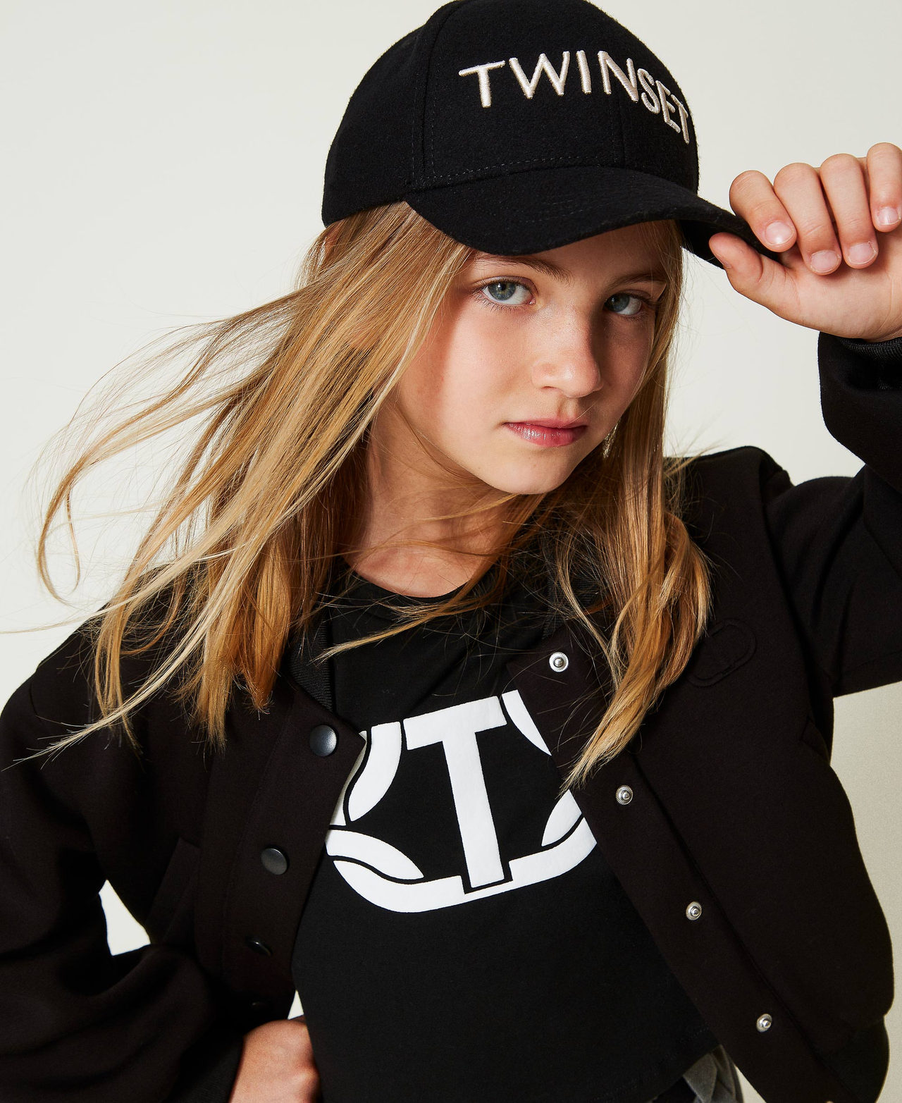 Wool cloth baseball cap with logo Black Girl 242GJ501K_00006_0S