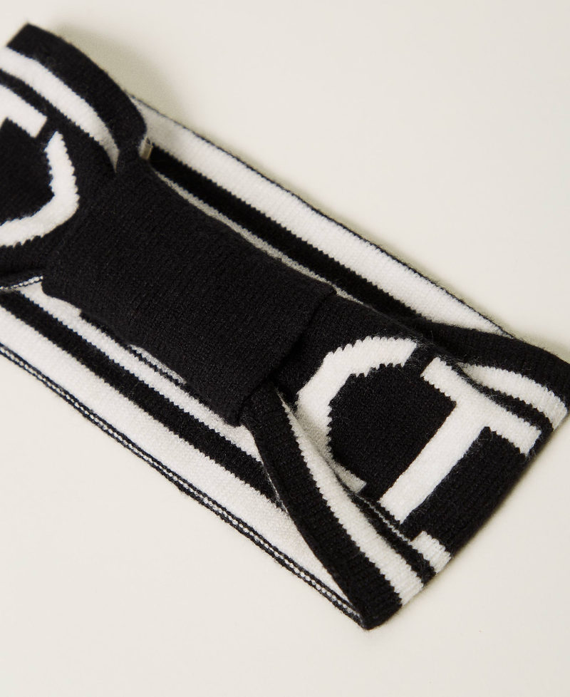 Knitted headband with Oval T logo Bicolour Black / Off White Girl 242GJ501L_02714_02