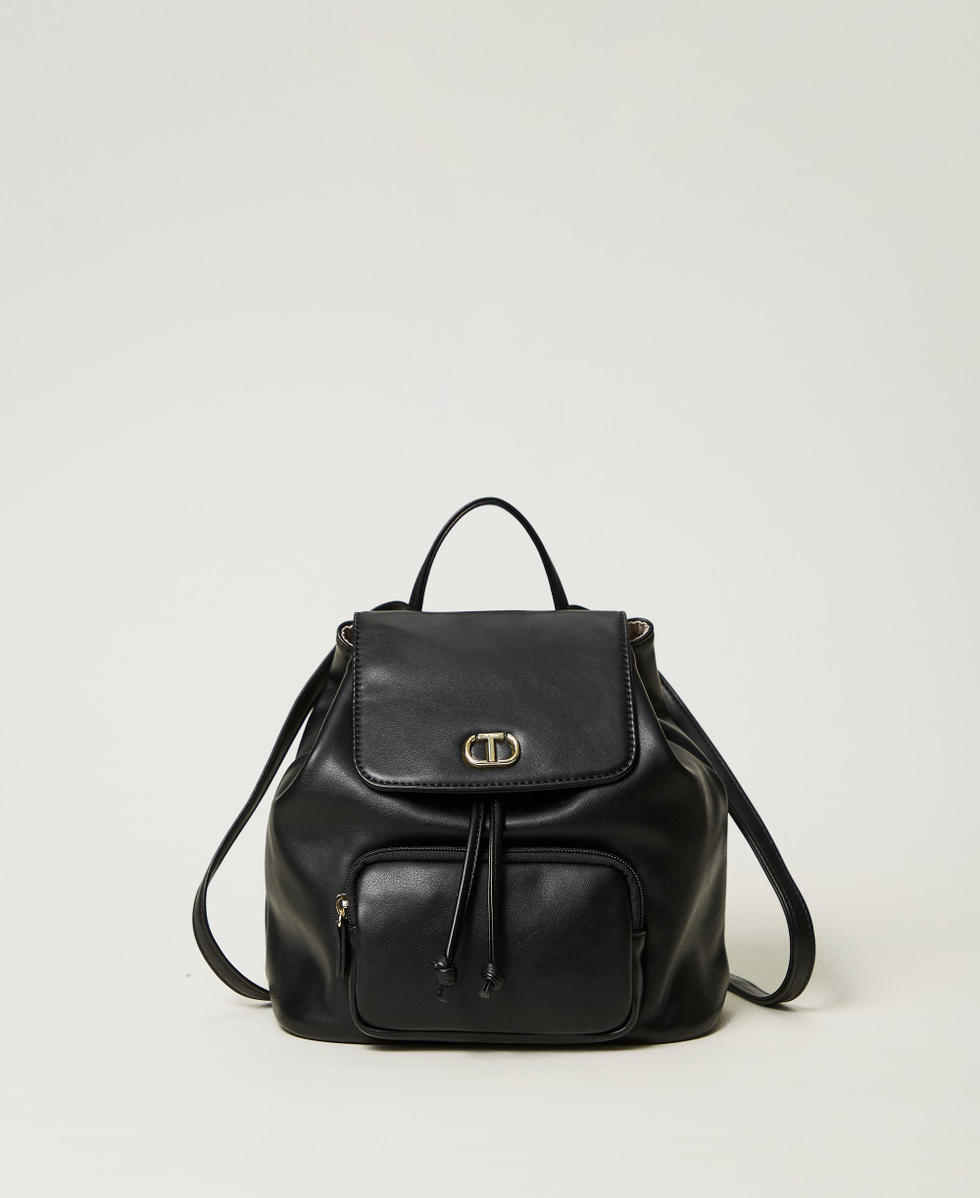 Zaino con tasca e Oval T Nero Bambina 242GJ8022_00006_01