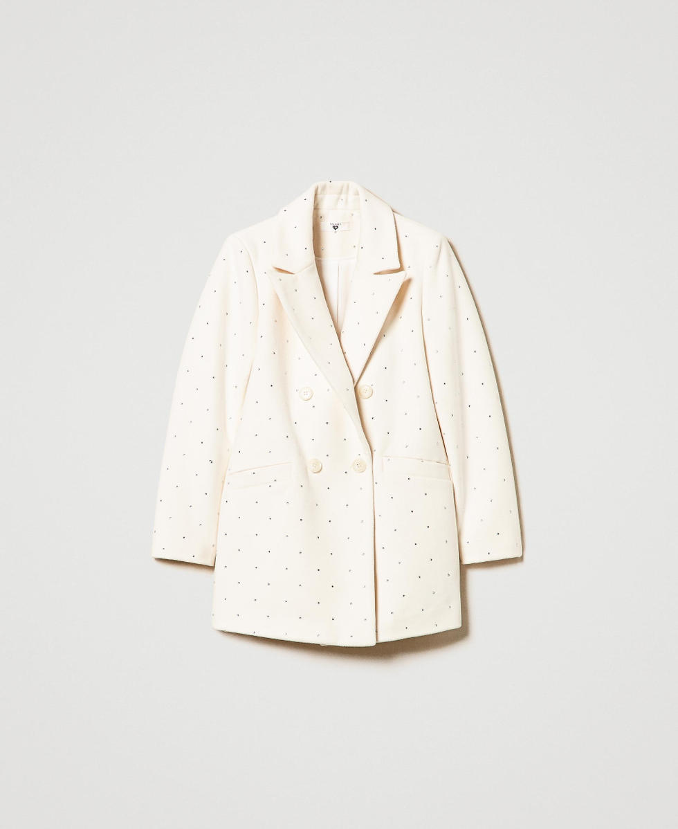 Short wool cloth coat with rhinestones Woman, White Short wool cloth coat with rhinestones Woman, White