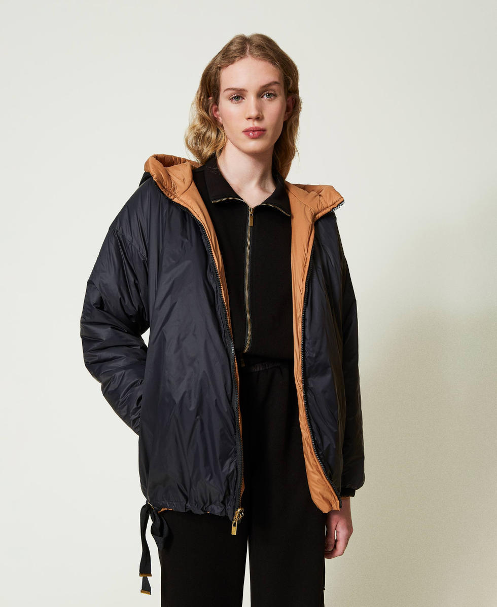 Blouson rembourr&eacute; r&eacute;versible Bicolore Caramel Camel/Noir Femme 242LI2BAA_11820_05