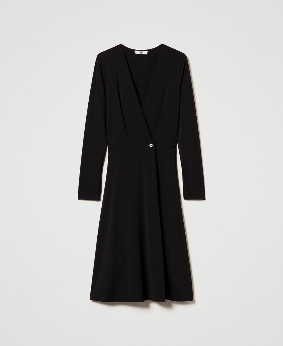 Cr&ecirc;pe jersey midi dress Black Woman 242LI2BLL_00006_S0