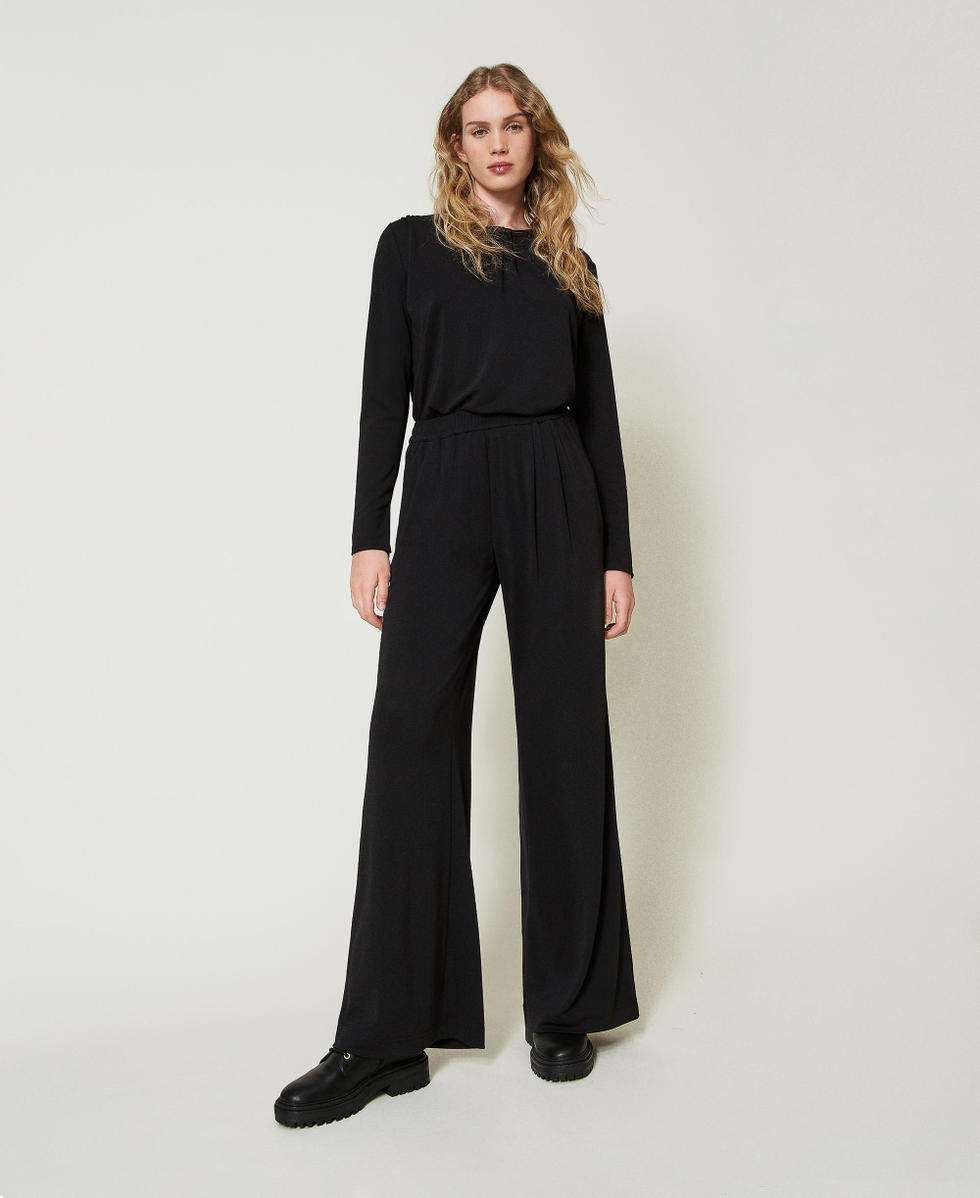 Pantalon palazzo en jersey cr&ecirc;p&eacute; Noir Femme 242LI2BNN_00006_01
