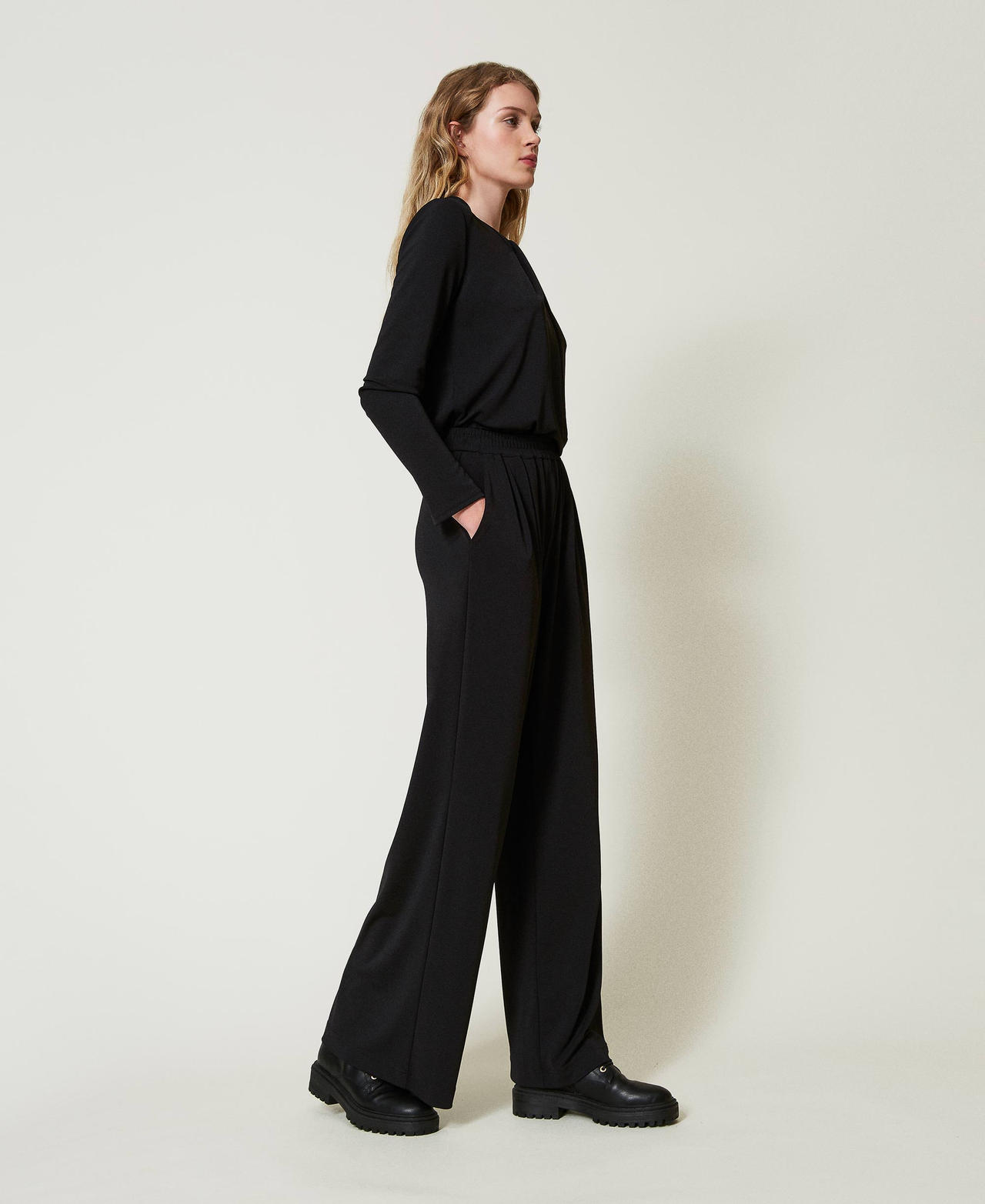 Cr&ecirc;pe jersey palazzo trousers