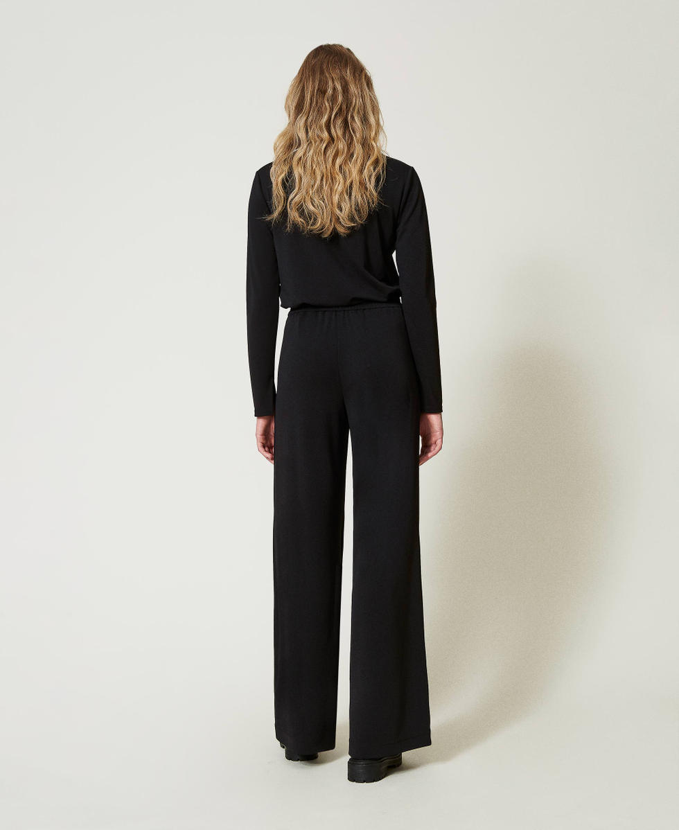 Pantalon palazzo en jersey cr&ecirc;p&eacute; Noir Femme 242LI2BNN_00006_03