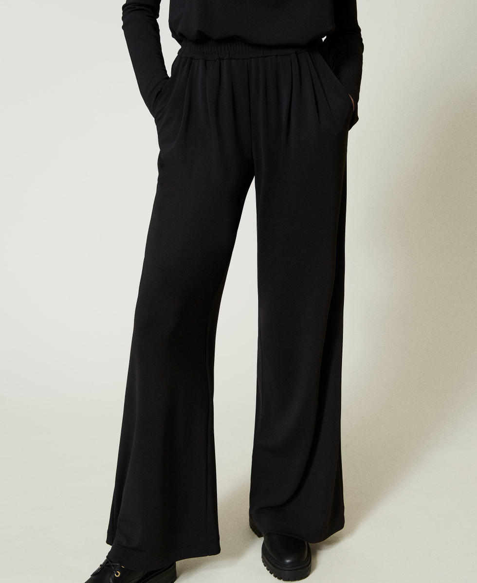 Pantalon palazzo en jersey cr&ecirc;p&eacute; Noir Femme 242LI2BNN_00006_04