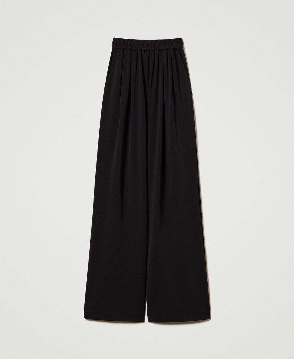 Pantalon palazzo en jersey cr&ecirc;p&eacute; Noir Femme 242LI2BNN_00006_S0