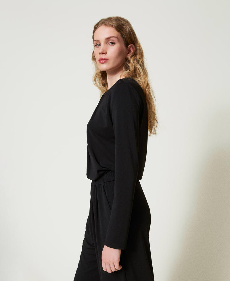 Cr&ecirc;pe jersey blouse with draping Black Woman 242LI2BPP_00006_02