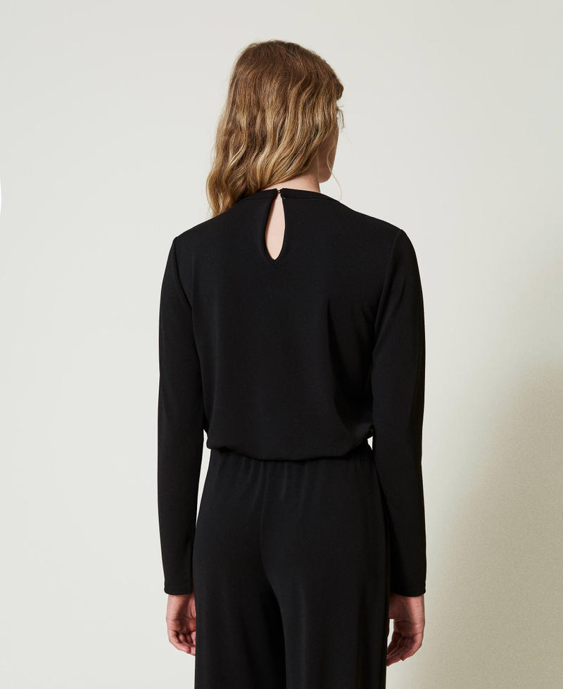 Cr&ecirc;pe jersey blouse with draping Black Woman 242LI2BPP_00006_03
