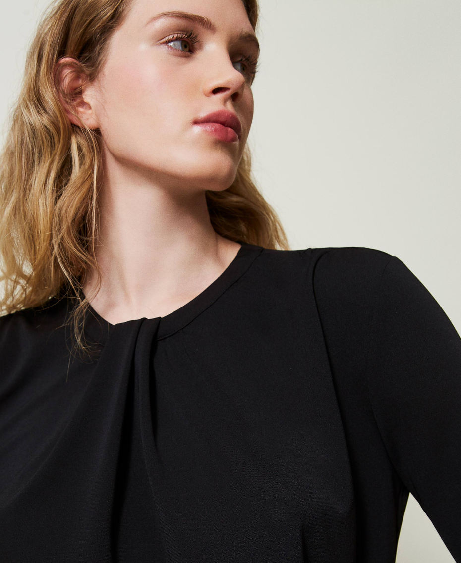 Cr&ecirc;pe jersey blouse with draping Black Woman 242LI2BPP_00006_04
