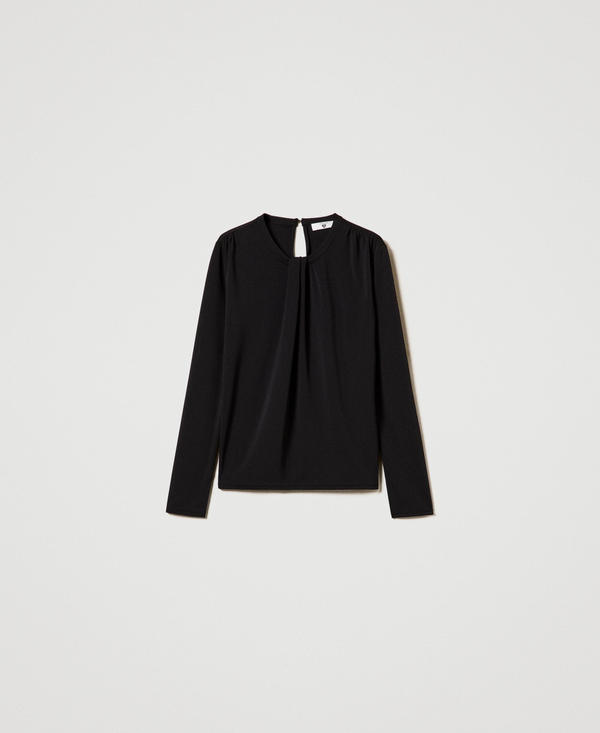 Blusa in jersey cr&ecirc;pe con drappeggio