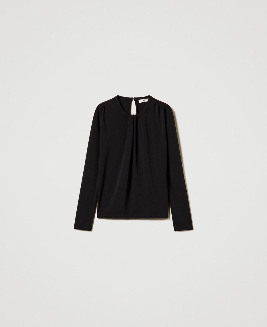 Cr&ecirc;pe jersey blouse with draping Black Woman 242LI2BPP_00006_S0