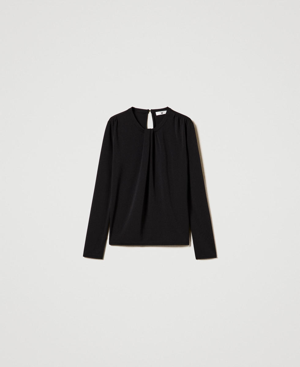 Cr&ecirc;pe jersey blouse with draping Black Woman 242LI2BPP_00006_S0