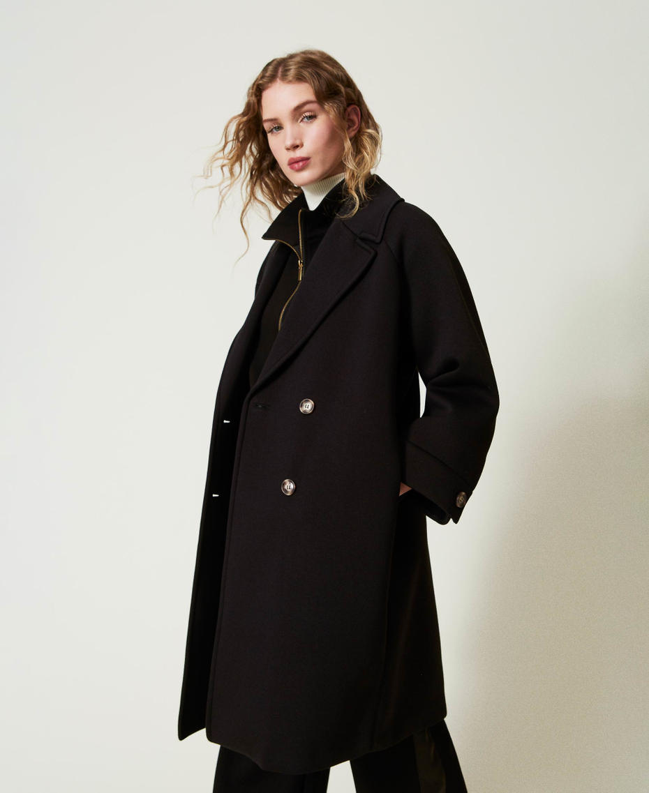 Scuba fabric double breasted coat