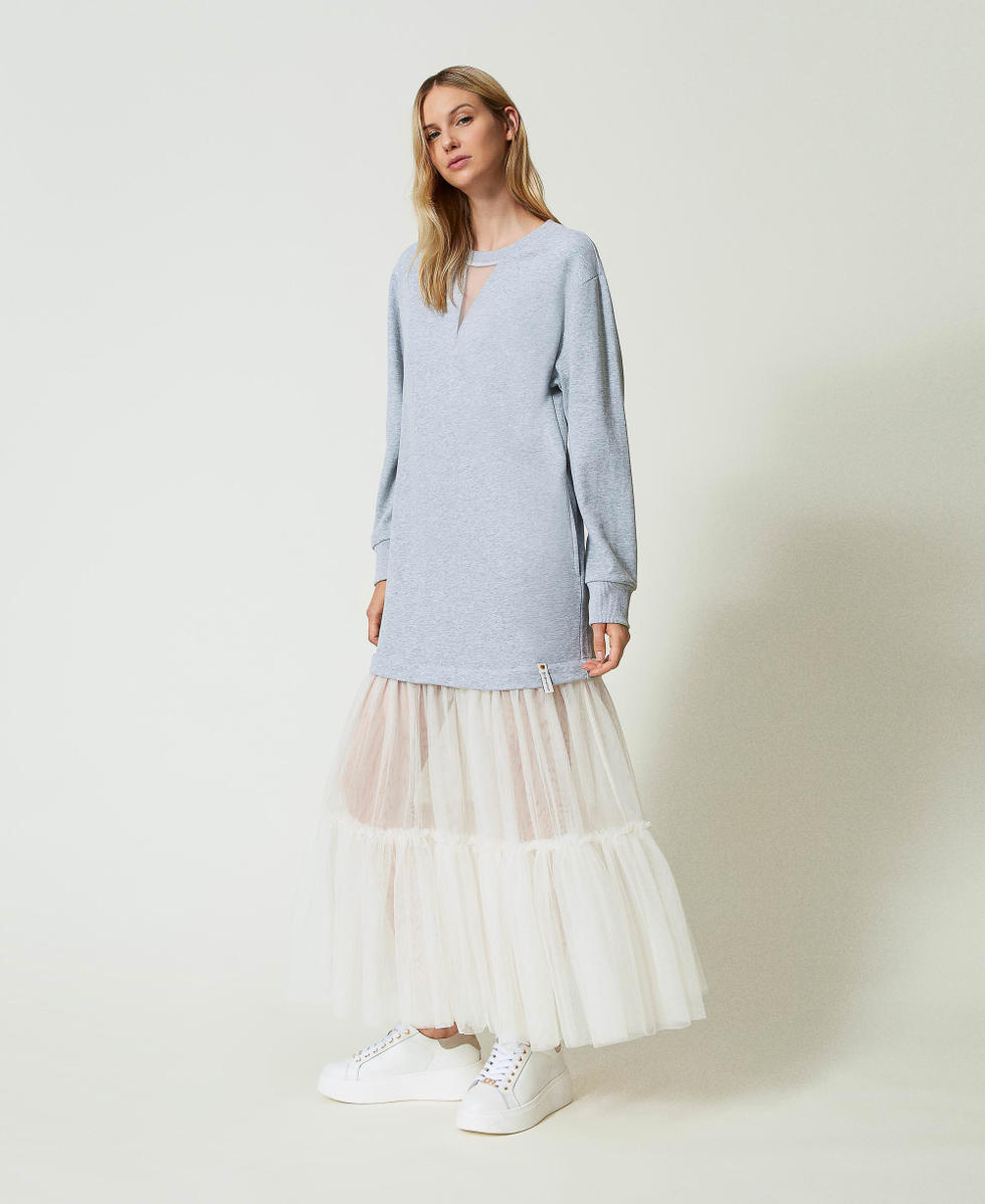 Robe longue en molleton et tulle Femme Gris TWINSET Milano