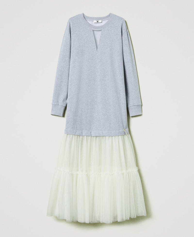 Plush fabric and tulle long dress